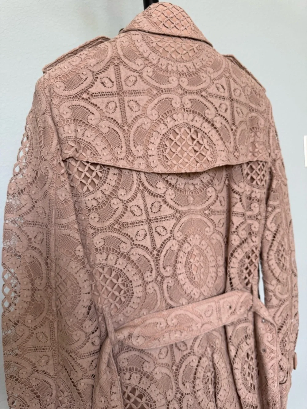 Burberry Lace Overlay Double-Breasted Trench Coat in Dusty Rose - Picture 3 of 12